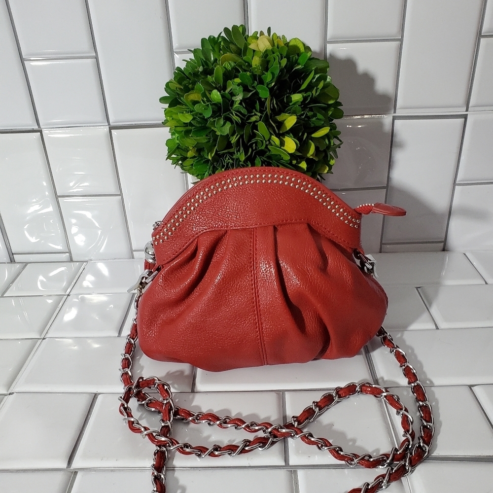 Cache Red Small Purse With Silver Chain Shoulder - image 1